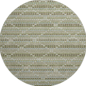 HomeRoots 8' Artichoke Green & Ivory Geometric Washable Round Rug - Durable, UV Protected, Stylish & Easy-Care 693675