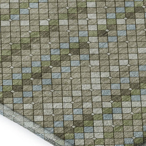 HomeRoots 8' Artichoke Green & Ivory Geometric Area Rug - Washable, UV-Protected, Stain-Resistant Comfort! 693676