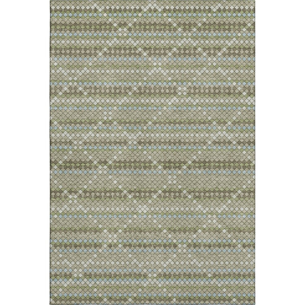 HomeRoots 9' X 12' Artichoke Green & Ivory Geometric Area Rug - Washable, UV-Protected, Durable for Homes 693677