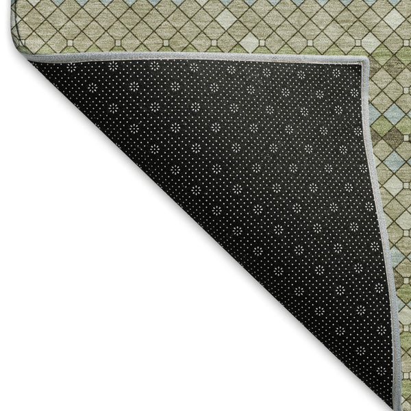 HomeRoots 9' X 12' Artichoke Green & Ivory Geometric Area Rug - Washable, UV-Protected, Durable for Homes 693677