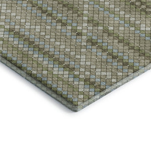 HomeRoots 9' X 12' Artichoke Green & Ivory Geometric Area Rug - Washable, UV-Protected, Durable for Homes 693677
