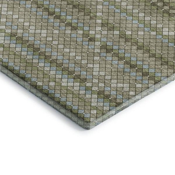 HomeRoots 9' X 12' Artichoke Green & Ivory Geometric Area Rug - Washable, UV-Protected, Durable for Homes 693677