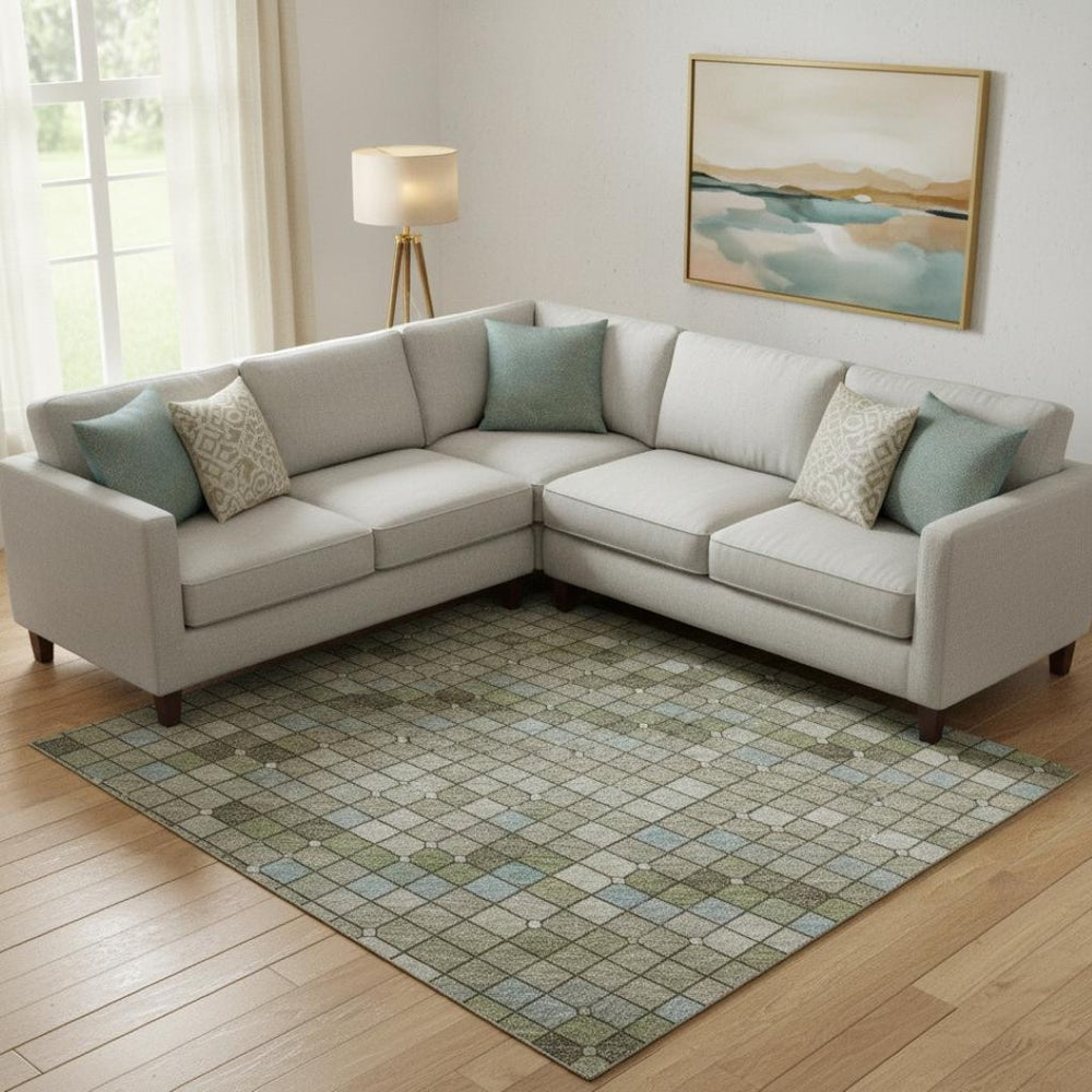 HomeRoots 10' X 14' Artichoke Green Geometric Washable Area Rug - UV Resistant, Stain-Proof & Stylish Design 693678