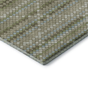 HomeRoots 10' X 14' Artichoke Green Geometric Washable Area Rug - UV Resistant, Stain-Proof & Stylish Design 693678