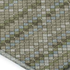 HomeRoots 10' X 14' Artichoke Green Geometric Washable Area Rug - UV Resistant, Stain-Proof & Stylish Design 693678