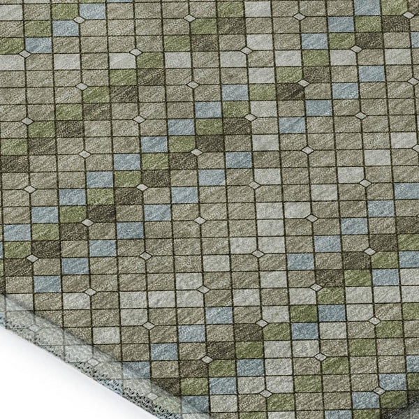 HomeRoots 10' X 14' Artichoke Green Geometric Washable Area Rug - UV Resistant, Stain-Proof & Stylish Design 693678