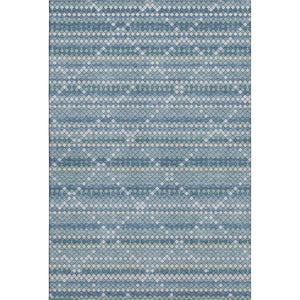 HomeRoots 5' X 8' Washable Denim Blue, Ivory & Teal Geometric Area Rug with UV Protection for Modern Spaces 693680