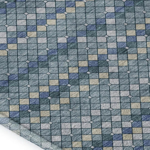 HomeRoots 5' X 8' Washable Denim Blue, Ivory & Teal Geometric Area Rug with UV Protection for Modern Spaces 693680