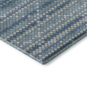 HomeRoots 8' Round Washable Rug in Denim Blue, Ivory & Teal - Durable, UV-Protected, Modern Geometric Design 693681