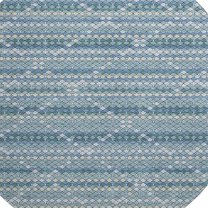 HomeRoots 8' Round Washable Rug in Denim Blue, Ivory & Teal - Durable, UV-Protected, Modern Geometric Design 693681