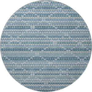 HomeRoots 8' Round Washable Rug in Denim Blue, Ivory & Teal - Durable, UV-Protected, Modern Geometric Design 693681