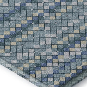HomeRoots 8' Washable Denim Blue, Ivory & Teal Geometric Area Rug with UV Protection for High-Traffic Spaces 693682