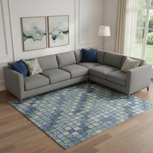 HomeRoots 10' Modern Geometric Denim Blue Area Rug – Washable, UV Protected, Family-Friendly & Stylish Design 693684