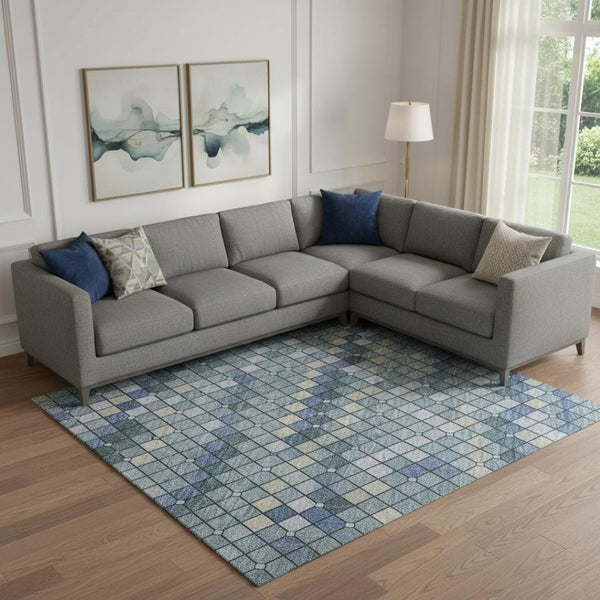 HomeRoots 10' Modern Geometric Denim Blue Area Rug – Washable, UV Protected, Family-Friendly & Stylish Design 693684