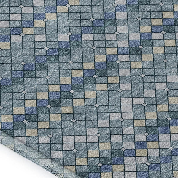 HomeRoots 10' Modern Geometric Denim Blue Area Rug – Washable, UV Protected, Family-Friendly & Stylish Design 693684