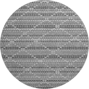 HomeRoots 8' X 8' Modern Gray Silver Charcoal Geometric Washable Round Rug with UV Protection & Durability 693687