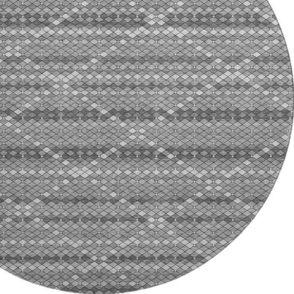 HomeRoots 8' X 8' Modern Gray Silver Charcoal Geometric Washable Round Rug with UV Protection & Durability 693687