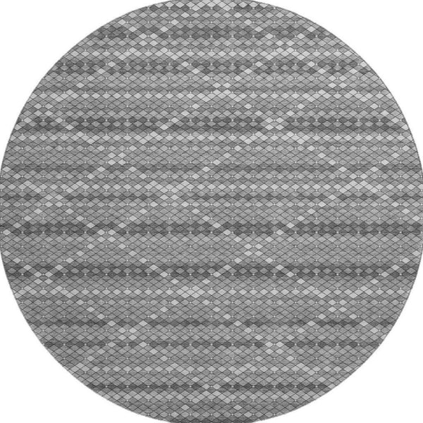 HomeRoots 8' X 8' Modern Gray Silver Charcoal Geometric Washable Round Rug with UV Protection & Durability 693687