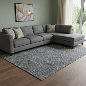 HomeRoots 8' Stylish Gray Silver Charcoal Geometric Washable Area Rug with UV Protection for Homes & Pets 693688