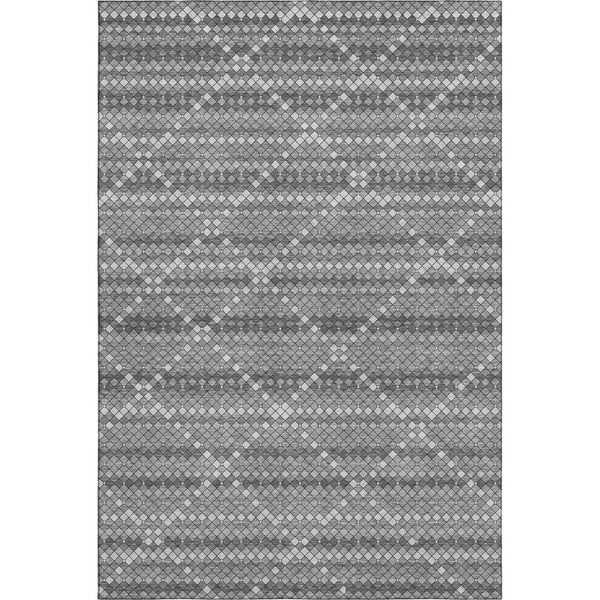 HomeRoots 9' X 12' Geometric Area Rug in Gray, Silver, Charcoal - Washable, UV-Protected, Durable Design 693689