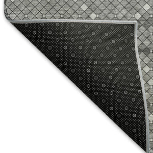 HomeRoots 9' X 12' Geometric Area Rug in Gray, Silver, Charcoal - Washable, UV-Protected, Durable Design 693689