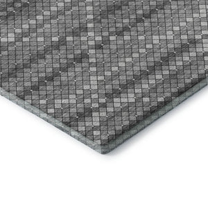 HomeRoots 9' X 12' Geometric Area Rug in Gray, Silver, Charcoal - Washable, UV-Protected, Durable Design 693689