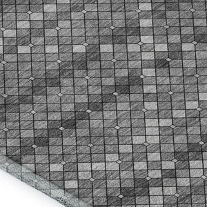 HomeRoots 9' X 12' Geometric Area Rug in Gray, Silver, Charcoal - Washable, UV-Protected, Durable Design 693689
