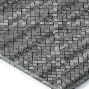 HomeRoots 9' X 12' Geometric Area Rug in Gray, Silver, Charcoal - Washable, UV-Protected, Durable Design 693689