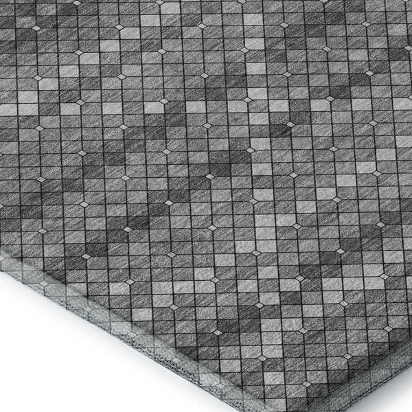 HomeRoots 9' X 12' Geometric Area Rug in Gray, Silver, Charcoal - Washable, UV-Protected, Durable Design 693689