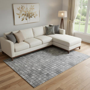 HomeRoots 10' Washable Gray Silver Charcoal Geometric Area Rug with UV Protection - Ideal for Active Homes! 693690