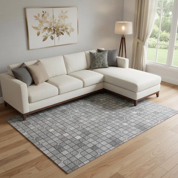 HomeRoots 10' Washable Gray Silver Charcoal Geometric Area Rug with UV Protection - Ideal for Active Homes! 693690