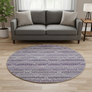 HomeRoots 8' X 8' Modern Purple Gray Ivory Geometric Washable Round Rug with UV Protection for High-Traffic Areas 693693