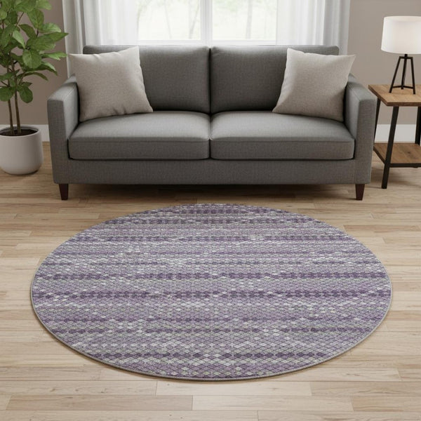 HomeRoots 8' X 8' Modern Purple Gray Ivory Geometric Washable Round Rug with UV Protection for High-Traffic Areas 693693
