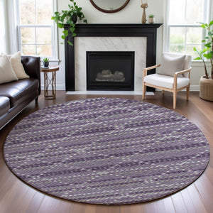 HomeRoots 8' X 8' Modern Purple Gray Ivory Geometric Washable Round Rug with UV Protection for High-Traffic Areas 693693