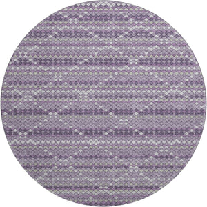 HomeRoots 8' X 8' Modern Purple Gray Ivory Geometric Washable Round Rug with UV Protection for High-Traffic Areas 693693