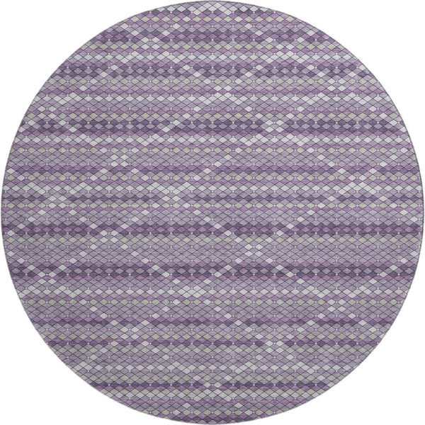 HomeRoots 8' X 8' Modern Purple Gray Ivory Geometric Washable Round Rug with UV Protection for High-Traffic Areas 693693