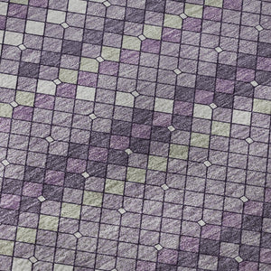 HomeRoots 8' X 8' Modern Purple Gray Ivory Geometric Washable Round Rug with UV Protection for High-Traffic Areas 693693