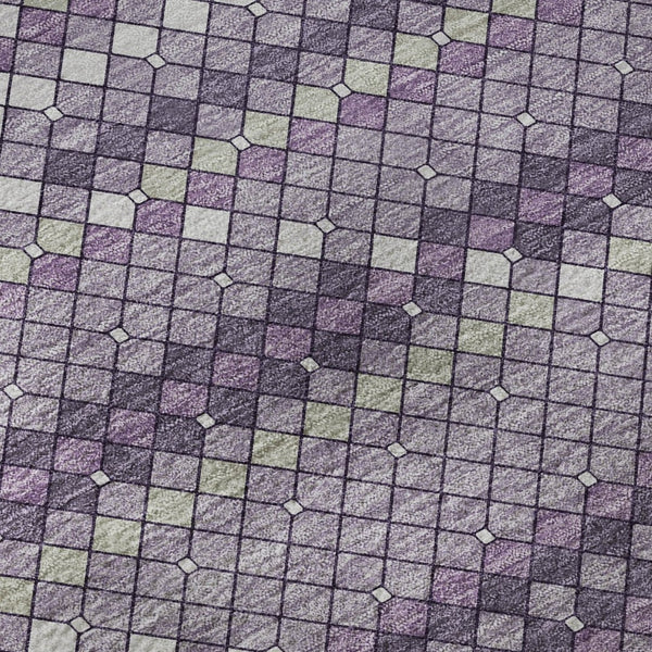 HomeRoots 8' X 8' Modern Purple Gray Ivory Geometric Washable Round Rug with UV Protection for High-Traffic Areas 693693
