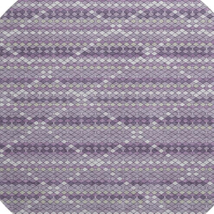 HomeRoots 8' X 8' Modern Purple Gray Ivory Geometric Washable Round Rug with UV Protection for High-Traffic Areas 693693