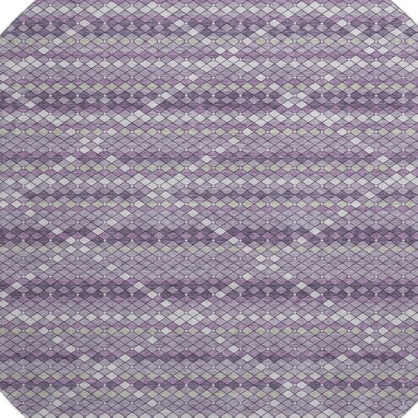 HomeRoots 8' X 8' Modern Purple Gray Ivory Geometric Washable Round Rug with UV Protection for High-Traffic Areas 693693