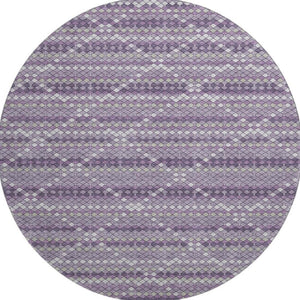 HomeRoots 8' X 8' Modern Purple Gray Ivory Geometric Washable Round Rug with UV Protection for High-Traffic Areas 693693