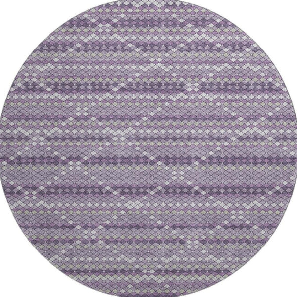 HomeRoots 8' X 8' Modern Purple Gray Ivory Geometric Washable Round Rug with UV Protection for High-Traffic Areas 693693
