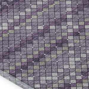 HomeRoots 8' Stylish Purple Gray Ivory Geometric Area Rug - Washable, UV Resistant, Non-Slip, Durable Design 693694