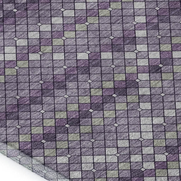 HomeRoots 8' Stylish Purple Gray Ivory Geometric Area Rug - Washable, UV Resistant, Non-Slip, Durable Design 693694