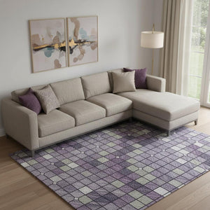 HomeRoots 9' X 12' Modern Purple Gray Ivory Geometric Area Rug - Washable, UV Protected, Non-Slip Design 693695