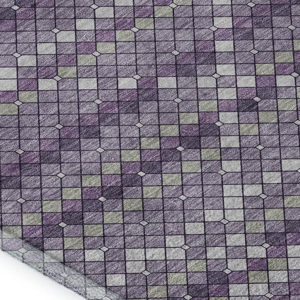 HomeRoots 9' X 12' Modern Purple Gray Ivory Geometric Area Rug - Washable, UV Protected, Non-Slip Design 693695
