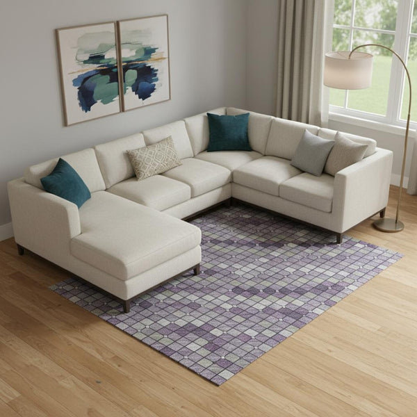 HomeRoots 10' Geometric Washable Area Rug in Purple, Gray & Ivory - UV Protection, Stain Resistant & Non-Slip 693696