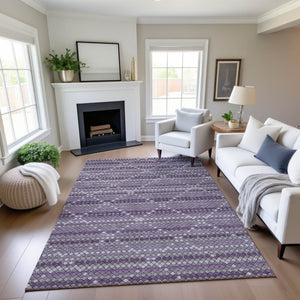 HomeRoots 10' Geometric Washable Area Rug in Purple, Gray & Ivory - UV Protection, Stain Resistant & Non-Slip 693696