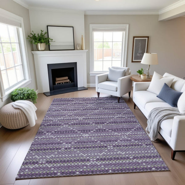 HomeRoots 10' Geometric Washable Area Rug in Purple, Gray & Ivory - UV Protection, Stain Resistant & Non-Slip 693696