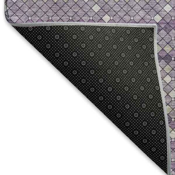 HomeRoots 10' Geometric Washable Area Rug in Purple, Gray & Ivory - UV Protection, Stain Resistant & Non-Slip 693696
